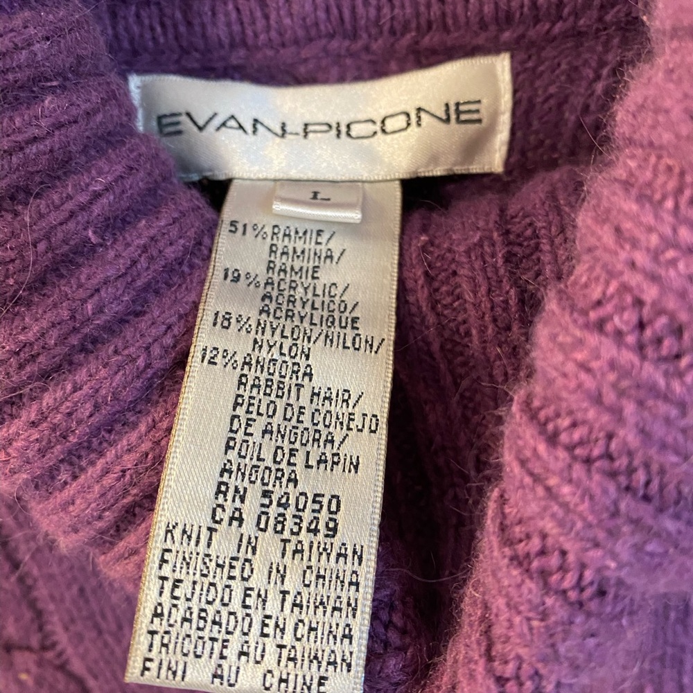 Evan Picone turtleneck sweater with cable knit, purple, size large. - Picture 4 of 4